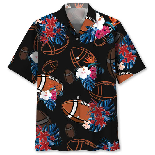 Black Football Nature Hawaiian Shirt For Coastal Travel, Casual Events, And Comfortable Summer Wear