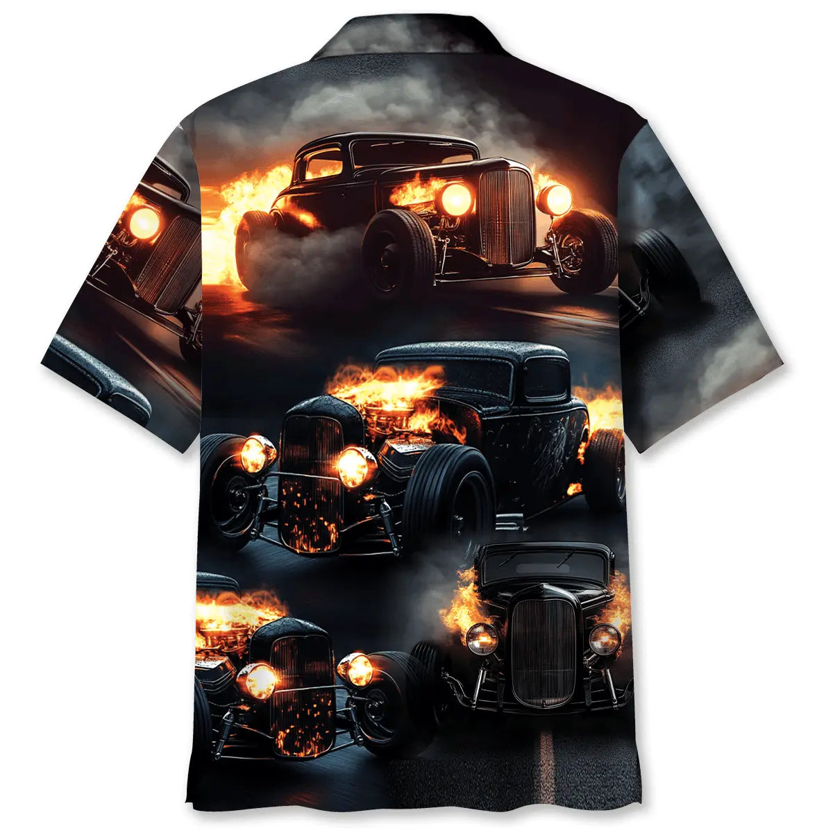 Black Hot Rod Fire Hawaiian Shirt For Coastal Travel, Casual Events, And Comfortable Summer Wear