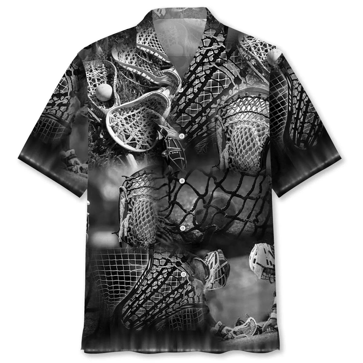Black Lacrosse Sticks Hawaiian Shirt For Outdoor Adventures, Coastal Travel, And Comfortable Casual Style