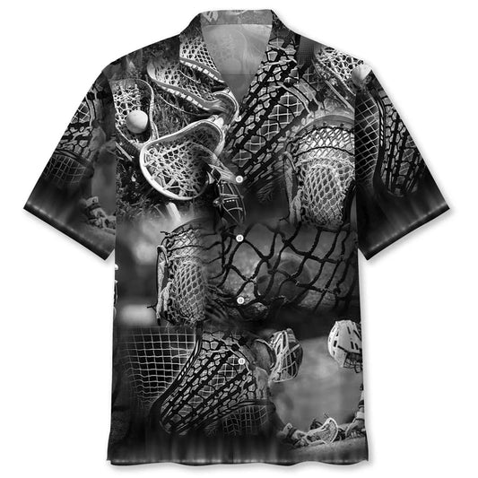 Black Lacrosse Sticks Hawaiian Shirt For Outdoor Adventures, Coastal Travel, And Comfortable Casual Style