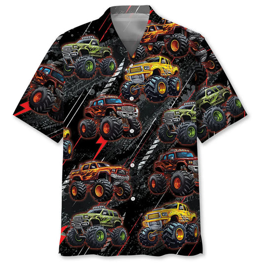 Black Monster Truck Hawaiian Shirt For Beach Days, Summer Outings, And Thoughtful Gift Giving