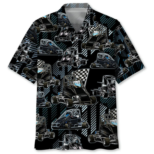 Black Quarter Midget Race Car Hawaiian Shirt For Coastal Travel, Casual Events, And Comfortable Summer Wear