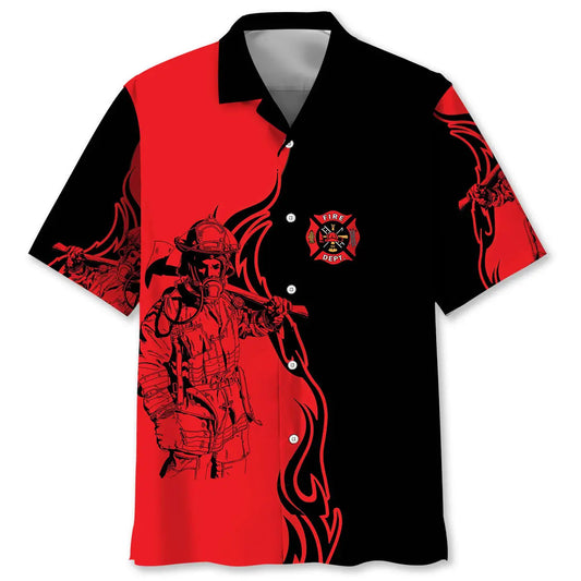 Black And Red Firefighter Hawaiian Shirt For Island Getaway And Memorable Gifting