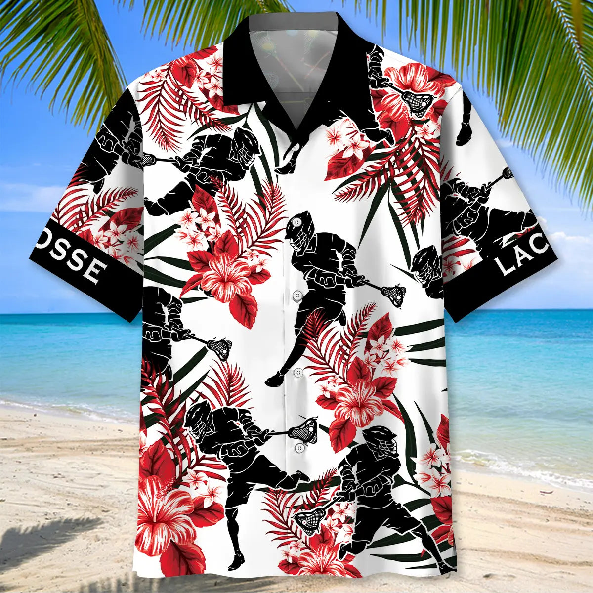 Black Red Lacrosse Hawaiian Shirt For Beach Days, Summer Outings, And Thoughtful Gift Giving
