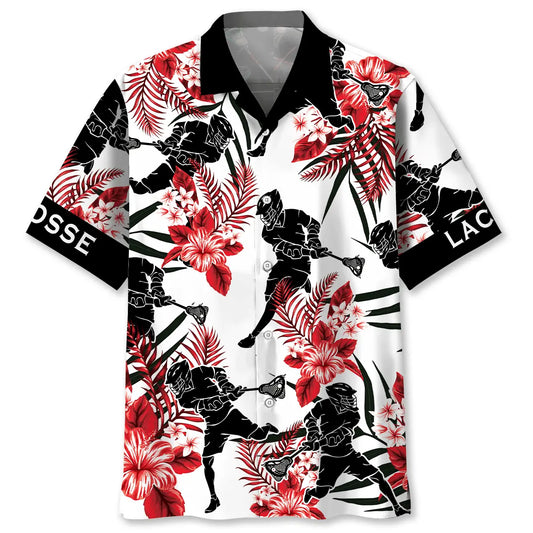 Black Red Lacrosse Hawaiian Shirt For Beach Days, Summer Outings, And Thoughtful Gift Giving