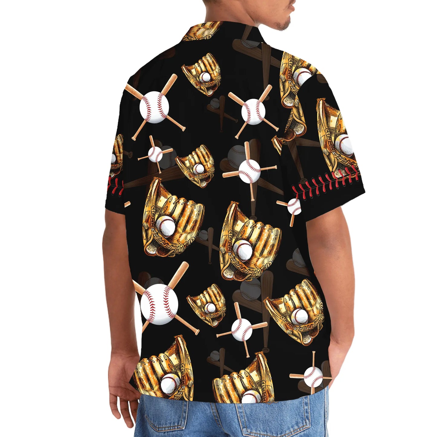 Vintage Black Baseball Gloves Hawaiian Shirt For Beach Days, Summer Outings, And Thoughtful Gift Giving