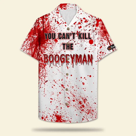 Spooky Island Summer Blood Splatter Aloha Hawaiian Shirt For Beach Days, Summer Outings, And Thoughtful Gift Giving