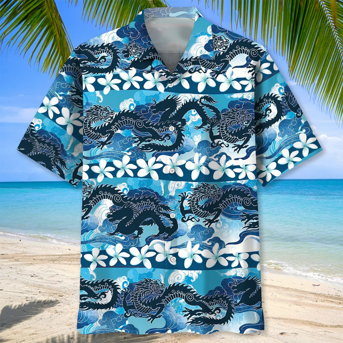 Blue Chinese Dragon Hawaiian Shirt For Coastal Travel, Casual Events, And Comfortable Summer Wear