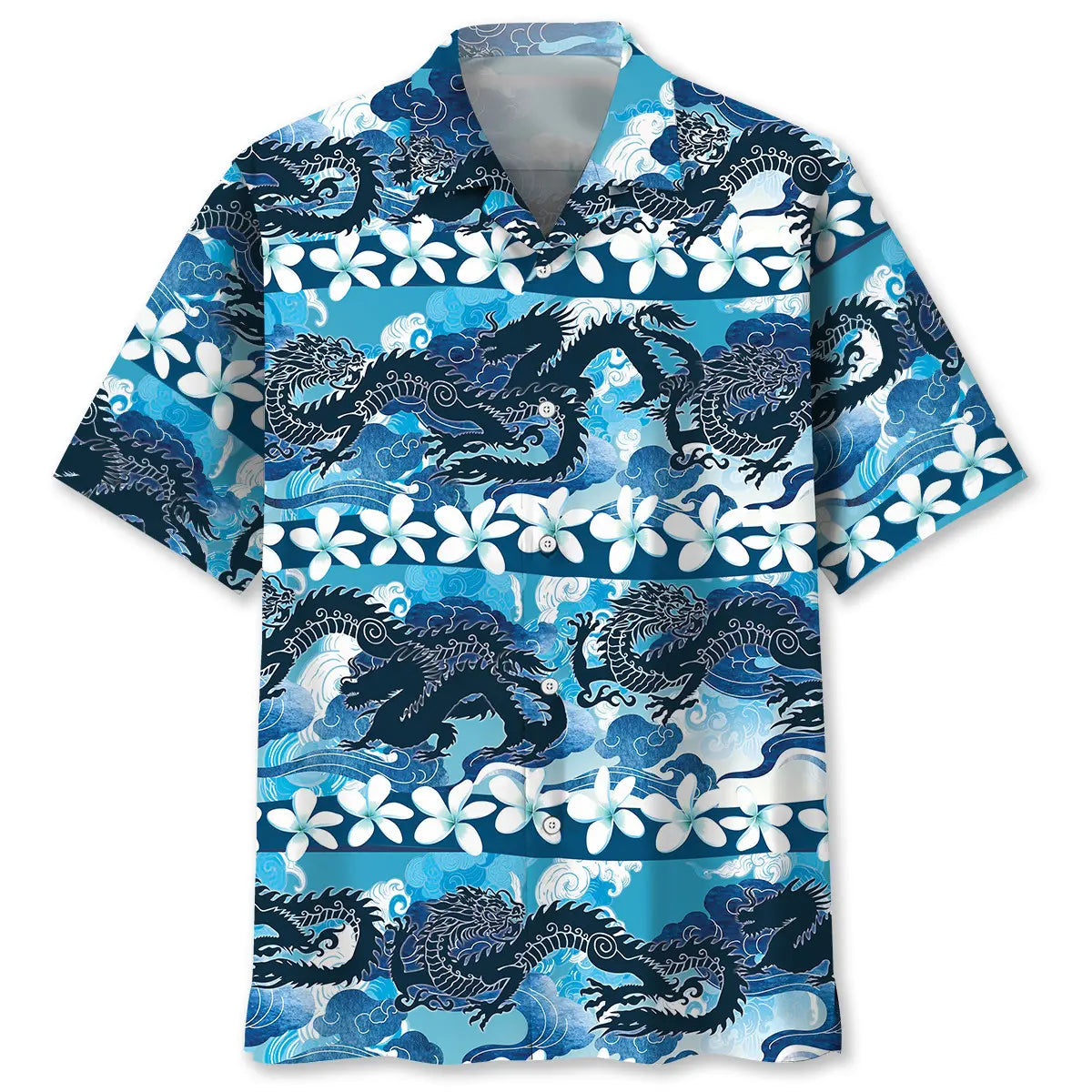 Blue Chinese Dragon Hawaiian Shirt For Coastal Travel, Casual Events, And Comfortable Summer Wear
