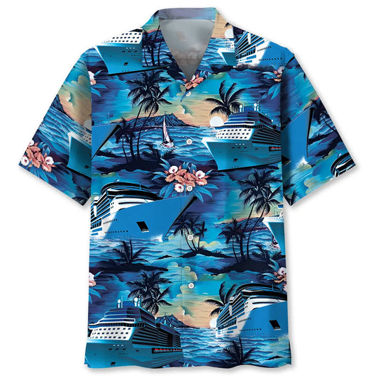 Blue Cruise Hawaiian Shirt For Family Vacation And Resort Wear