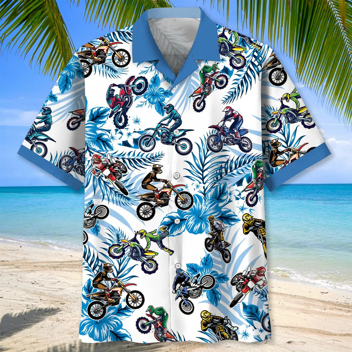 Blue Dirt Bike Racing Hawaiian Shirt For Summer Road Trip And Vacation Outfit