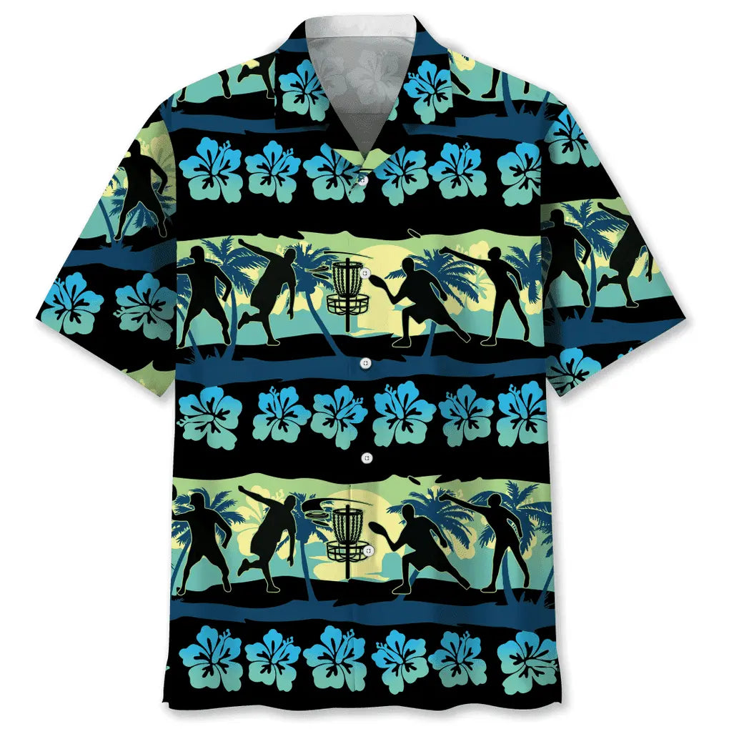 Vintage Blue Disc Golf Hawaiian Shirt For Resort Trips, Coastal Parties, And Warm Weather Style