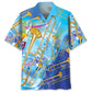 Blue Golden Trombone Hawaiian Shirt For Coastal Adventure And Weekend Wear