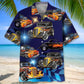 Classic Blue Hot Rod Car Hawaiian Shirt For Motorsport Events, Beach Travel, And Thoughtful Gift Giving