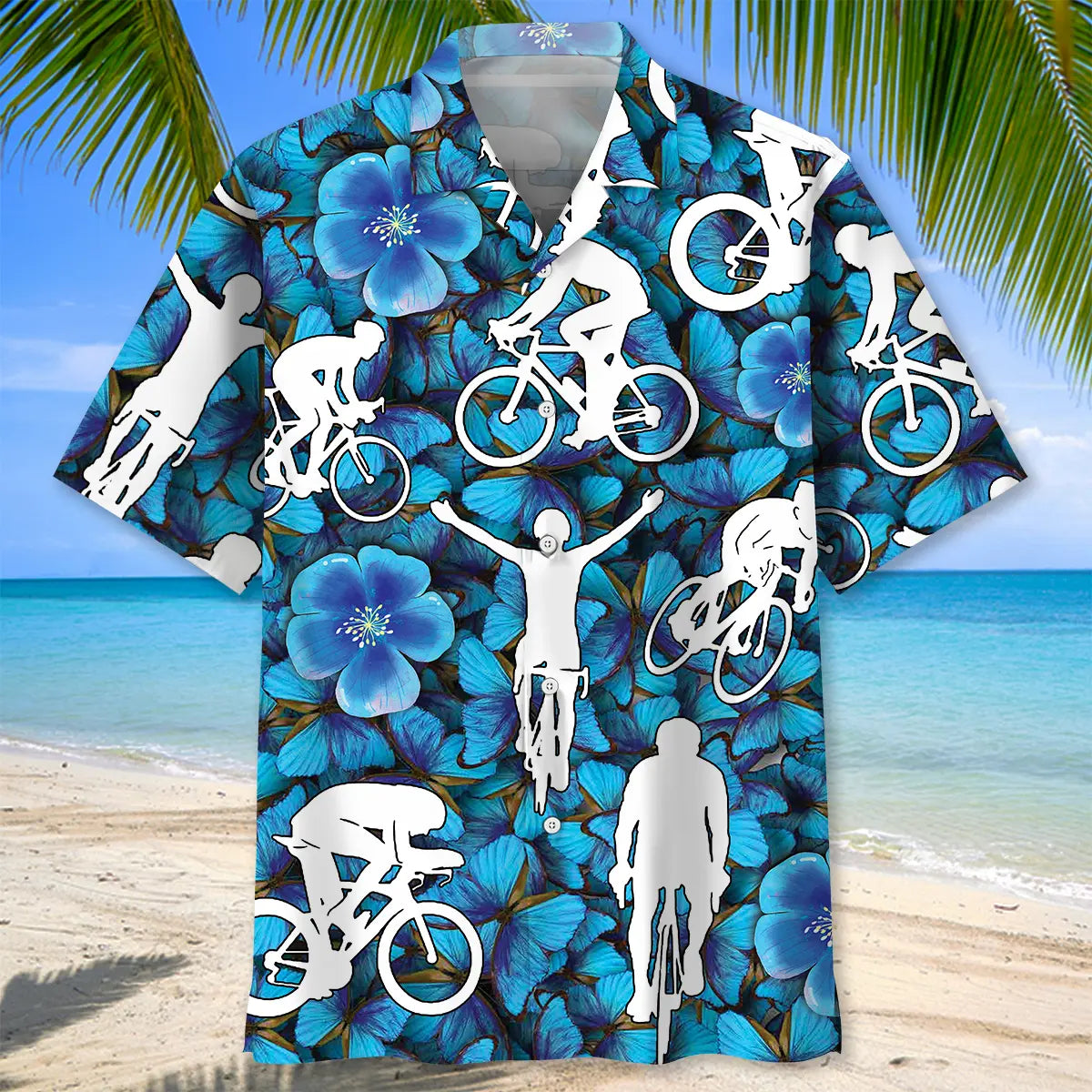 Blue Light Cycling Hawaiian Shirt For Outdoor Adventures, Coastal Travel, And Comfortable Casual Style