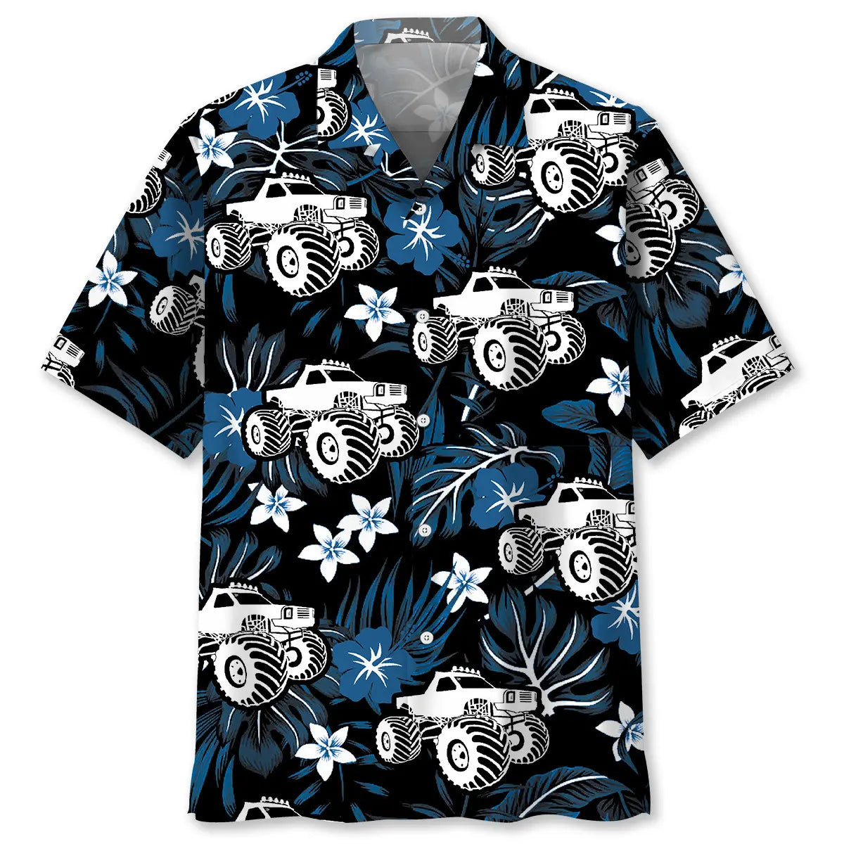 Blue Monster Truck Hawaiian Shirt For Seasonal Celebration And Vacation Style