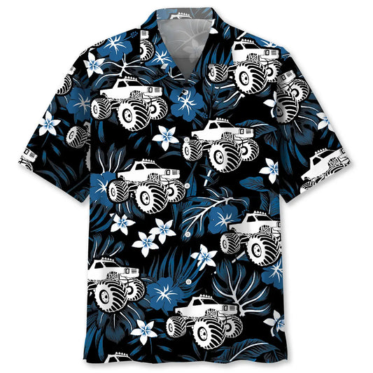 Blue Monster Truck Hawaiian Shirt For Seasonal Celebration And Vacation Style
