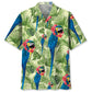 Tropical Blue Parrot Hawaiian Shirt For Coastal Travel, Casual Events, And Comfortable Summer Wear