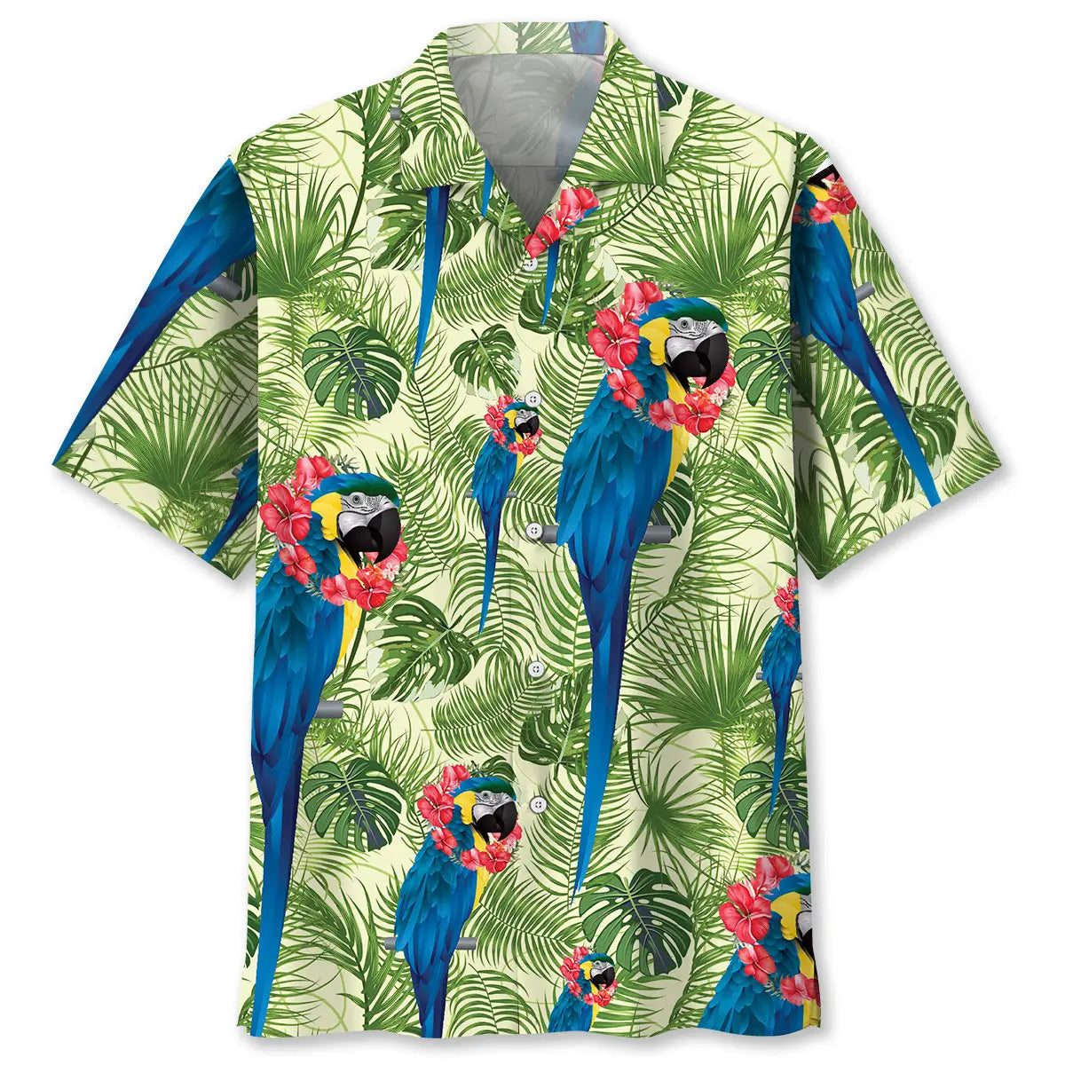 Tropical Blue Parrot Hawaiian Shirt For Coastal Travel, Casual Events, And Comfortable Summer Wear