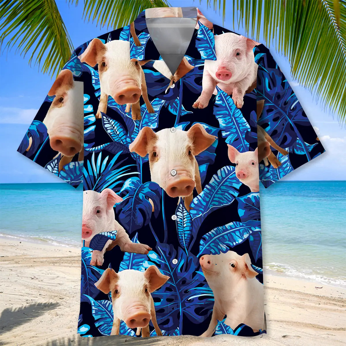 Blue Pig Hawaiian Shirt For Resort Trips, Coastal Parties, And Warm Weather Style