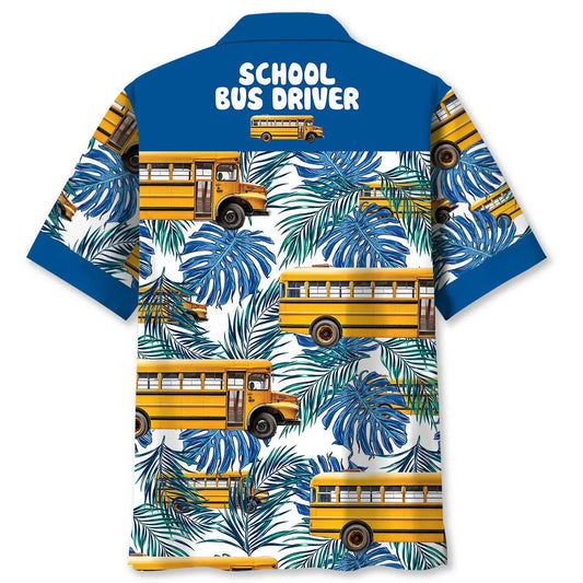 Blue School Bus Driver Hawaiian Shirt For Family Vacation, Summer Gathering, And Coastal Style