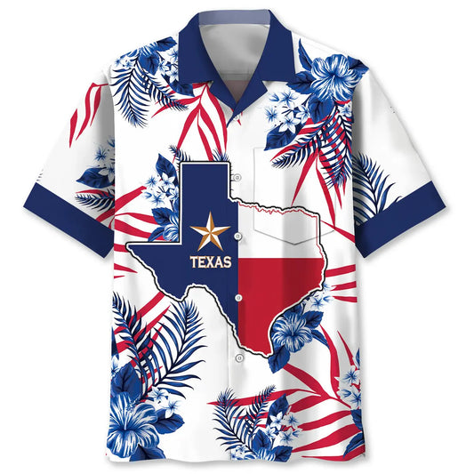 Blue Texas Heritage Pride Hawaiian Shirt For Summer Vacation, Beach Travel, And Casual Wear