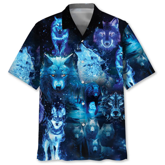 Blue Wolf Hawaiian Shirt For Resort Trips, Coastal Parties, And Warm Weather Style