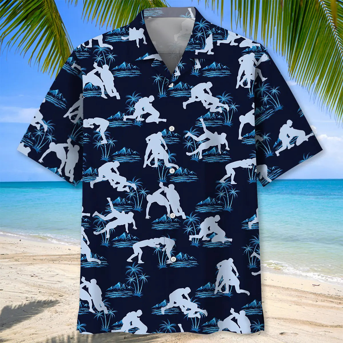 Blue Wrestling Hawaiian Shirt For Tropical Holidays, Outdoor Gatherings, And Everyday Comfort