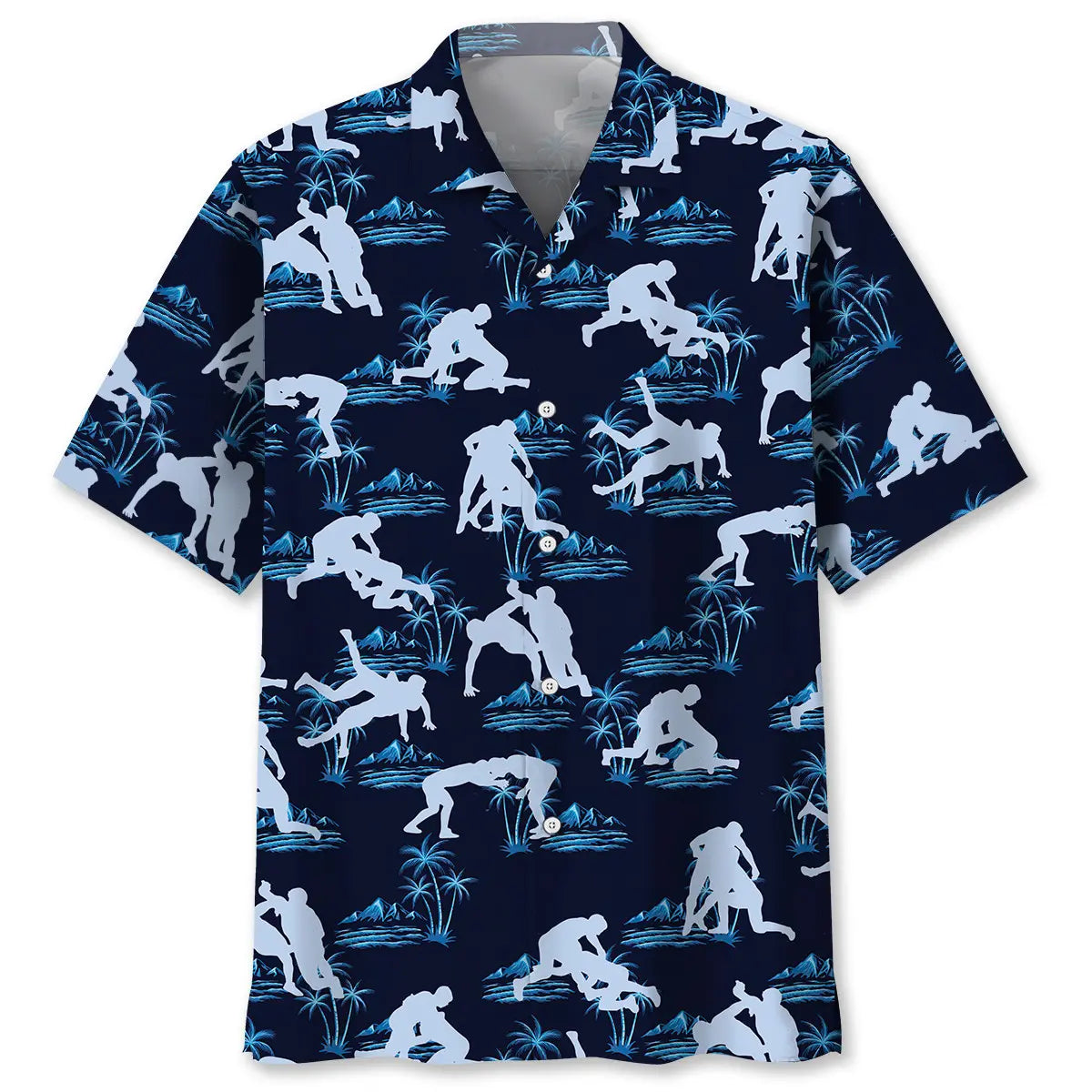 Blue Wrestling Hawaiian Shirt For Tropical Holidays, Outdoor Gatherings, And Everyday Comfort