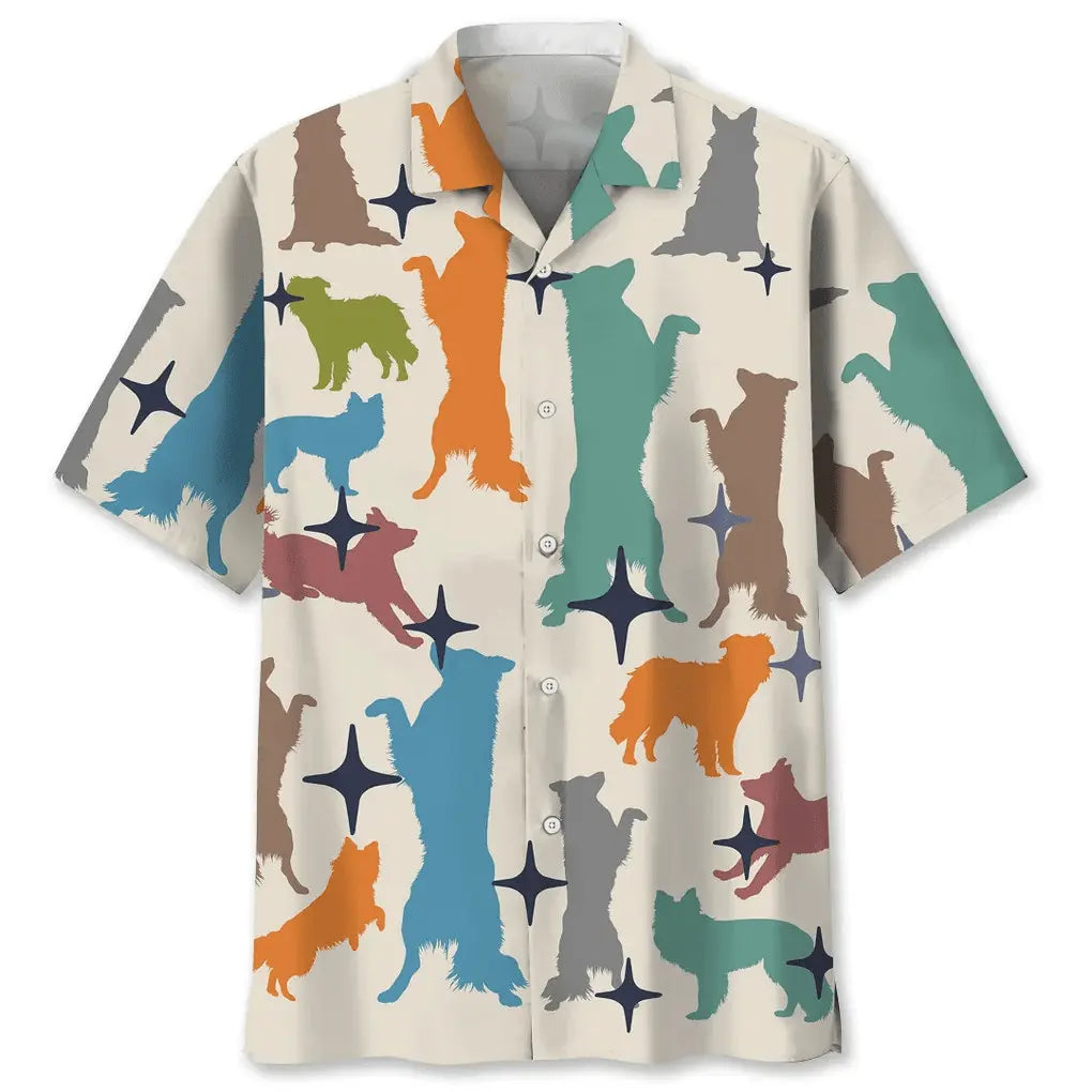 Colorful Border Collie Hawaiian Shirt For Resort Trips, Coastal Parties, And Warm Weather Style