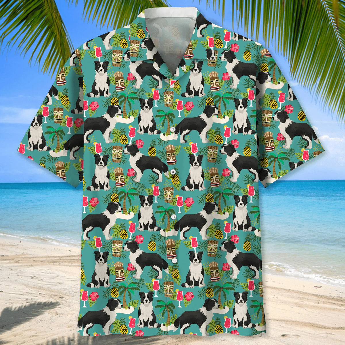 Border Collie Beach Hawaiian Shirt For Summer Vacation, Beach Travel, And Casual Wear
