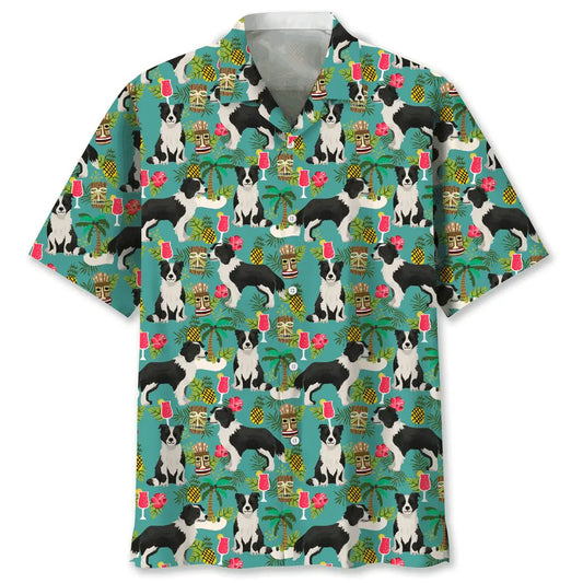 Border Collie Beach Hawaiian Shirt For Summer Vacation, Beach Travel, And Casual Wear