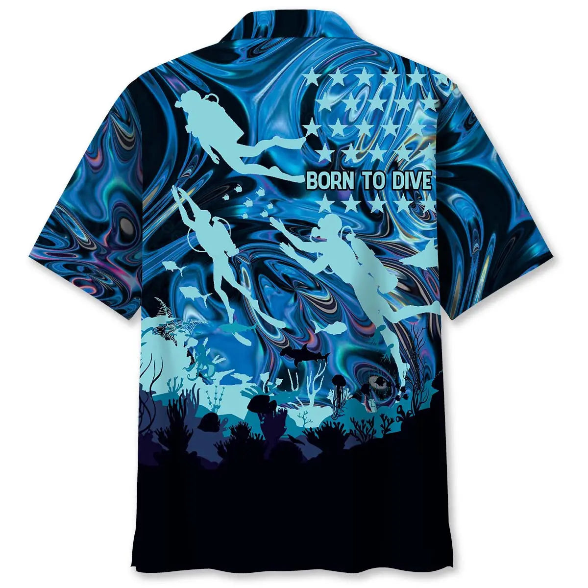 Dive Creative Pattern Hawaiian Shirt For Island Vacations, Resort Wear, And Relaxed Seasonal Style