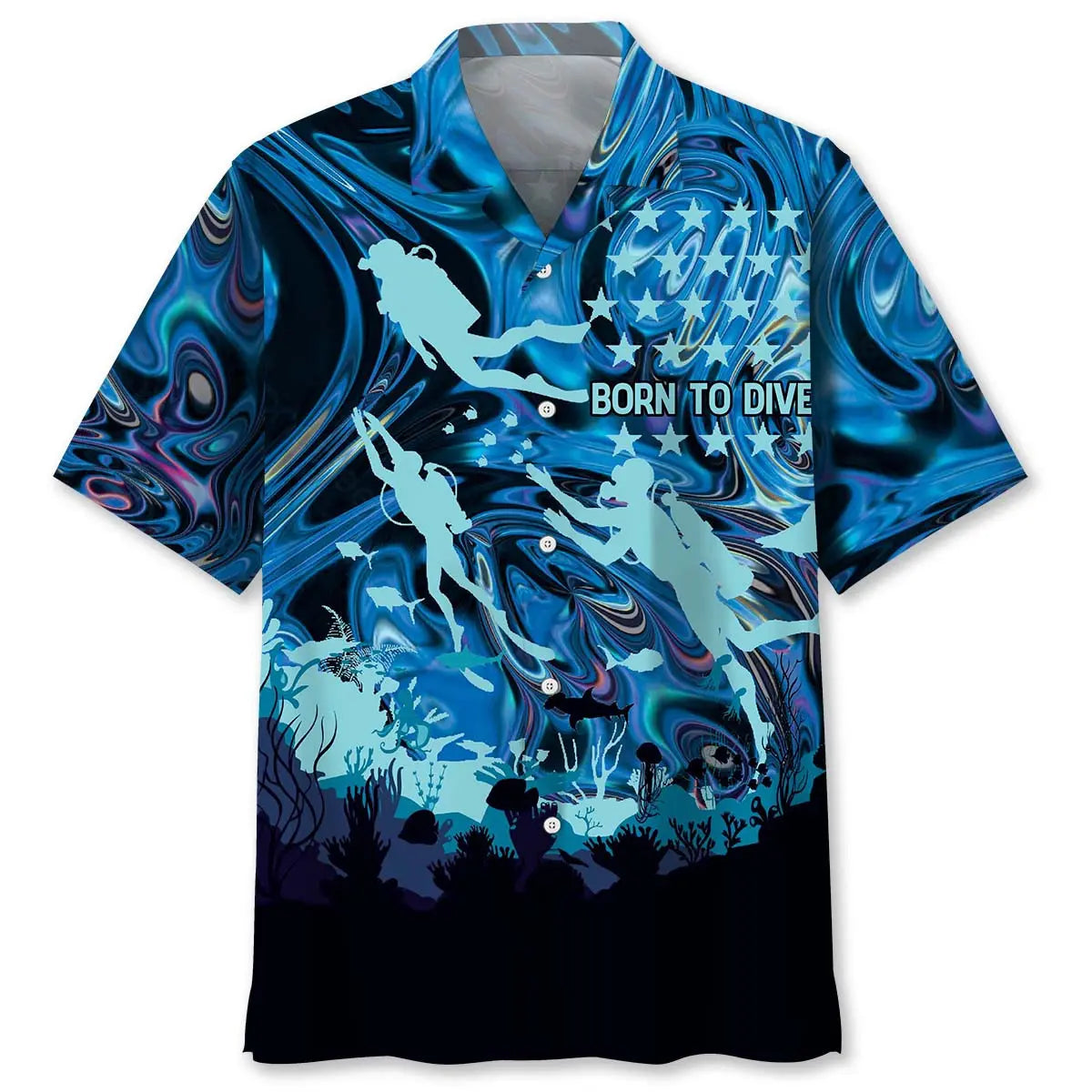 Dive Creative Pattern Hawaiian Shirt For Island Vacations, Resort Wear, And Relaxed Seasonal Style