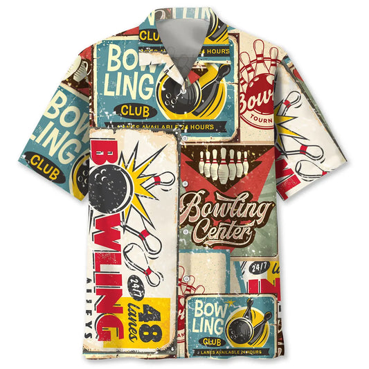 Vintage Bowling Club Hawaiian Shirt For Tropical Holidays, Outdoor Gatherings, And Everyday Comfort