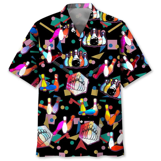 Colorful Bowling Hawaiian Shirt For Summer Vacation, Beach Travel, And Casual Wear