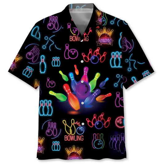 Neon Bowling Hawaiian Shirt For Tropical Holidays, Outdoor Gatherings, And Everyday Comfort