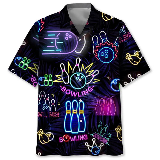 Neon Bowling Hawaiian Shirt For Resort Trips, Coastal Parties, And Warm Weather Style
