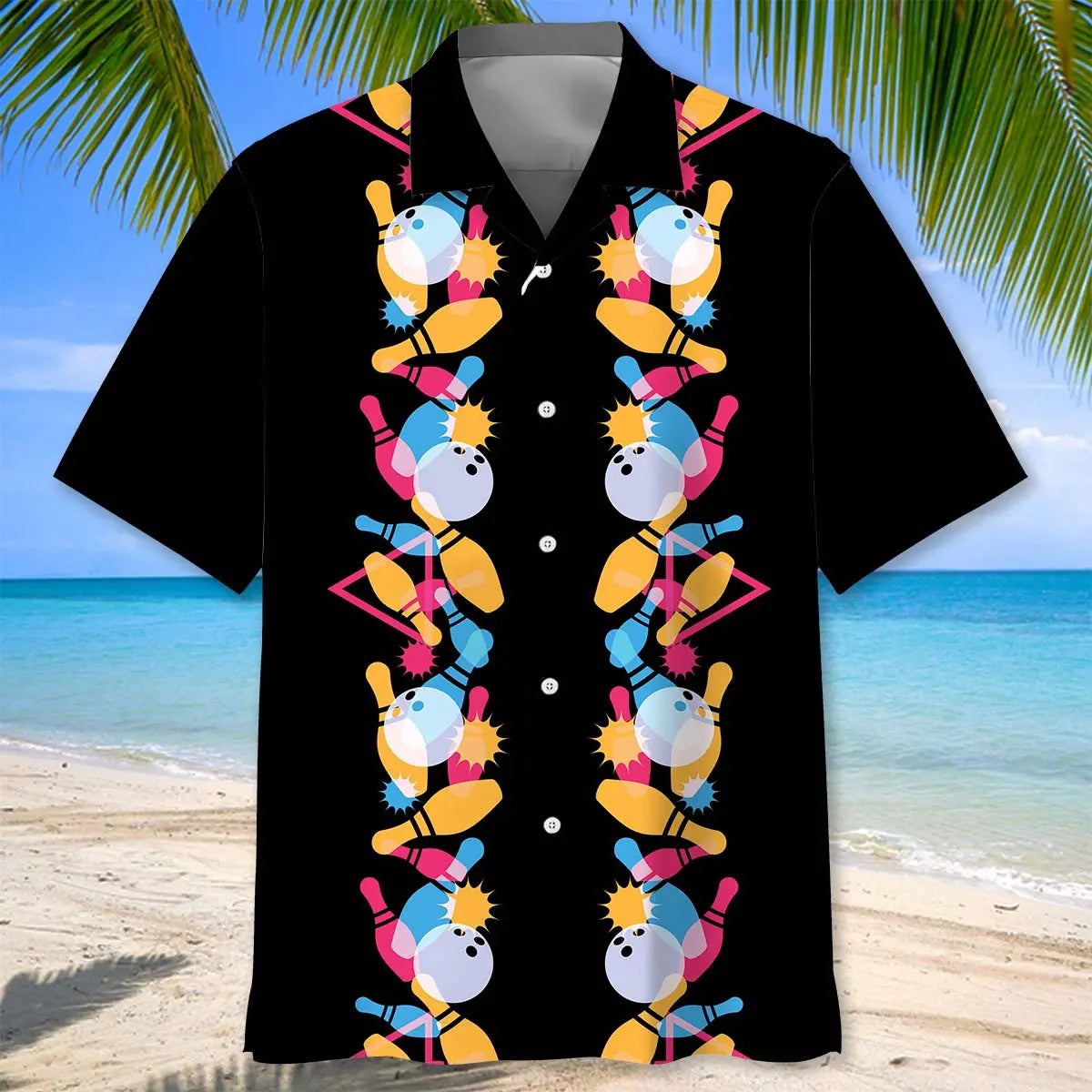 Retro Bowling 80s Hawaiian Shirt For Outdoor Adventures, Coastal Travel, And Comfortable Casual Style