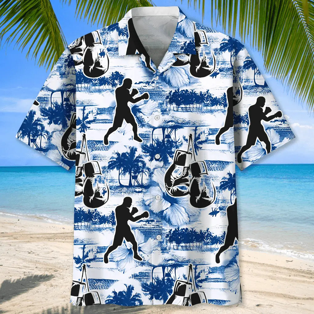Boxing Blue Nature Hawaiian Shirt For Island Vacations, Resort Wear, And Relaxed Seasonal Style