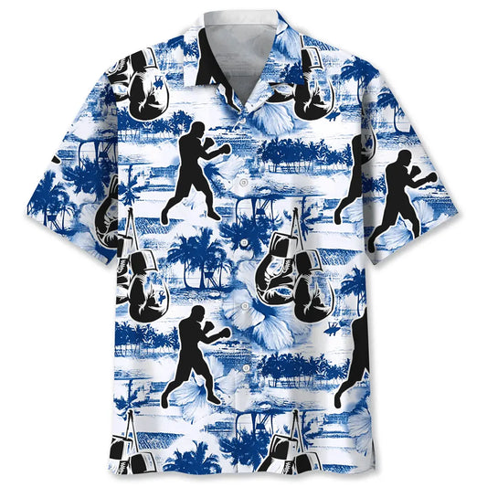 Boxing Blue Nature Hawaiian Shirt For Island Vacations, Resort Wear, And Relaxed Seasonal Style