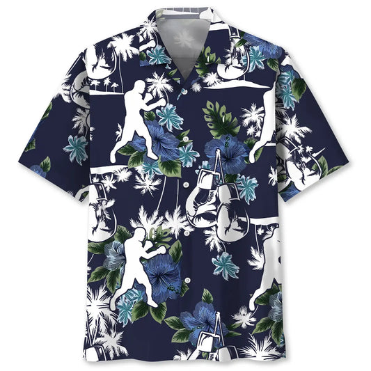 Boxing Blue Nature Hawaiian Shirt For Casual Weekend, Outdoor Event, And Vacation Style