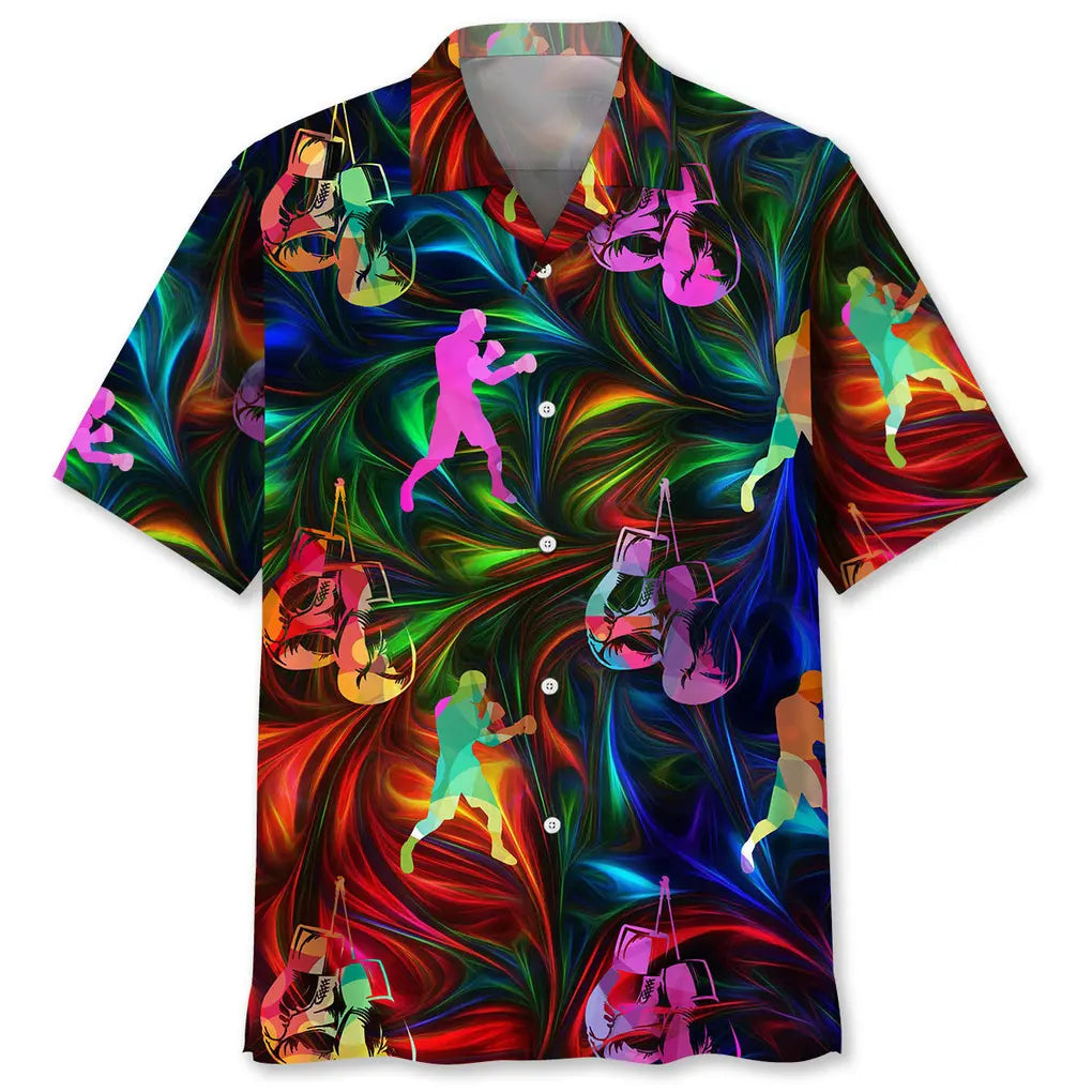 Colorful Boxing Hawaiian Shirt For Resort Trips, Coastal Parties, And Warm Weather Style