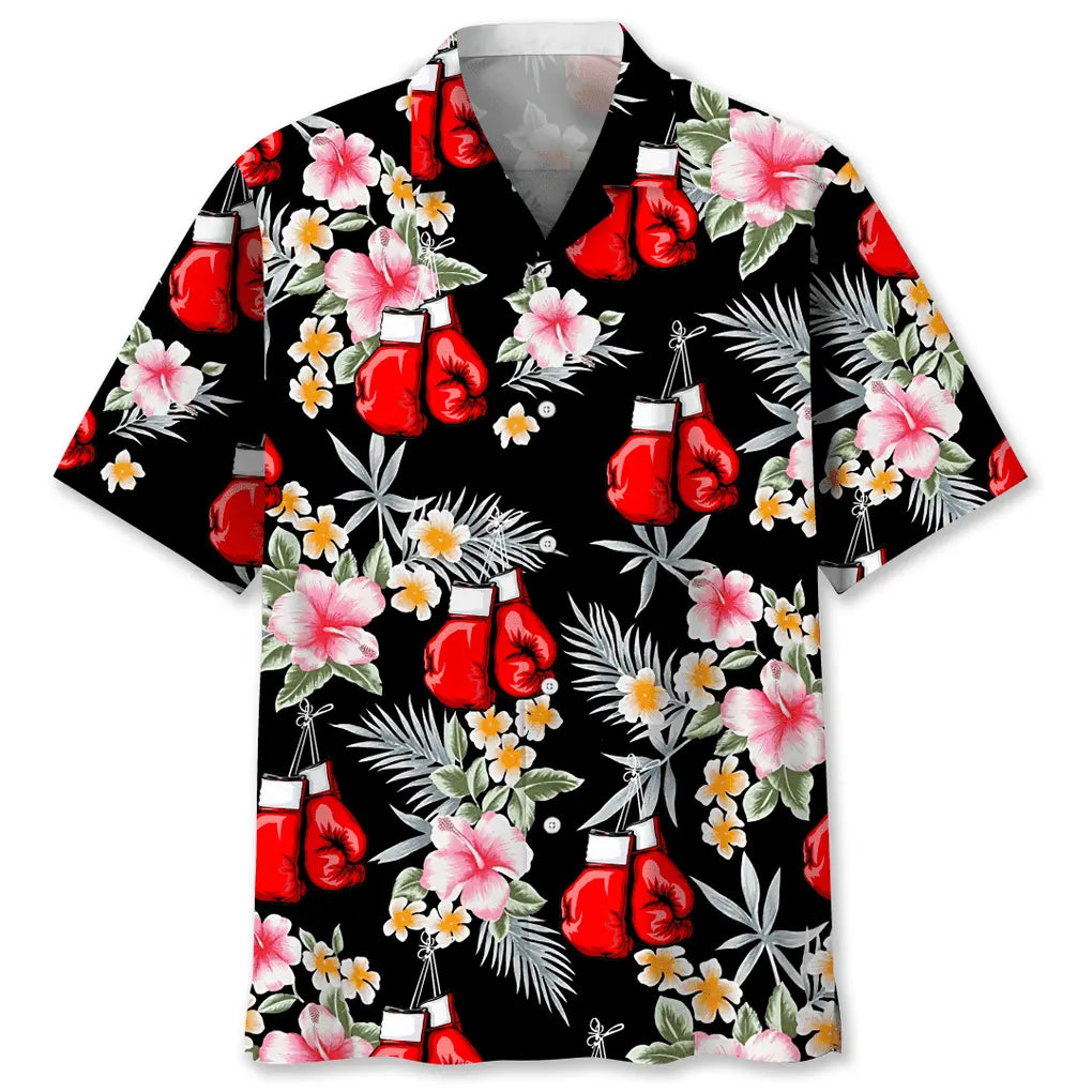 Floral Boxing Hawaiian Shirt For Summer Vacation, Beach Travel, And Casual Wear