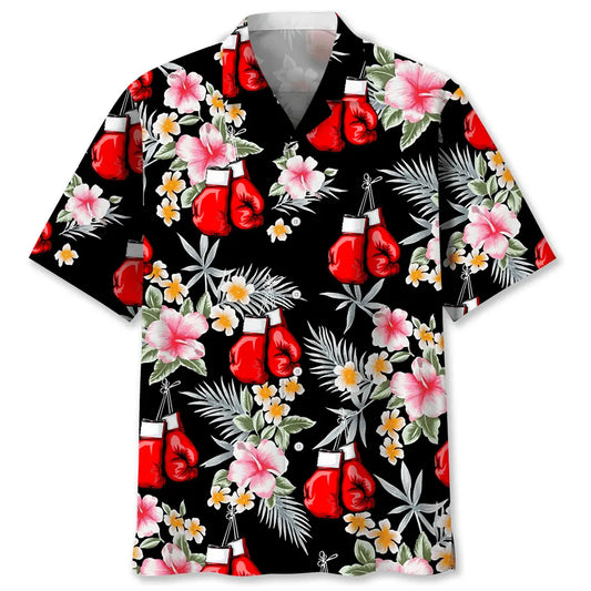Floral Boxing Hawaiian Shirt For Summer Vacation, Beach Travel, And Casual Wear