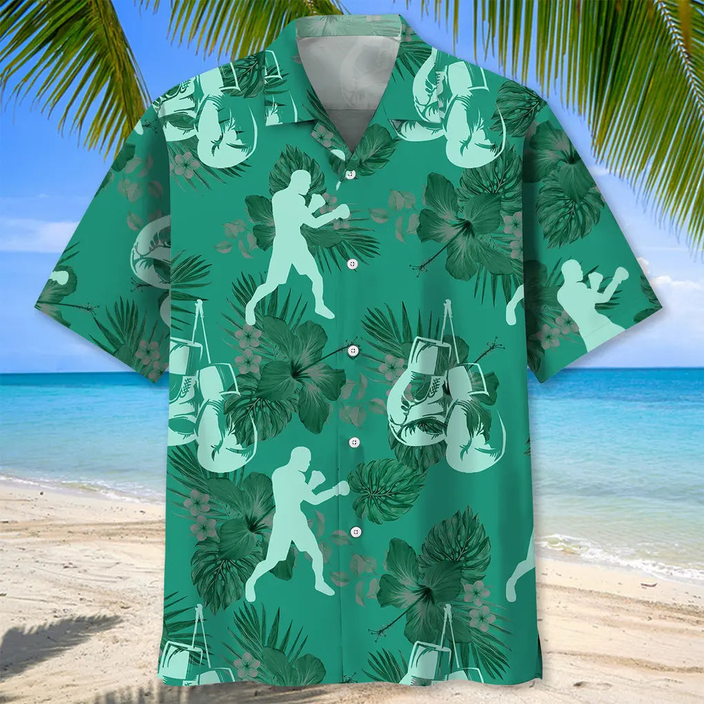Boxing Kelly Green Hawaiian Shirt For Tropical Holidays, Outdoor Gatherings, And Everyday Comfort