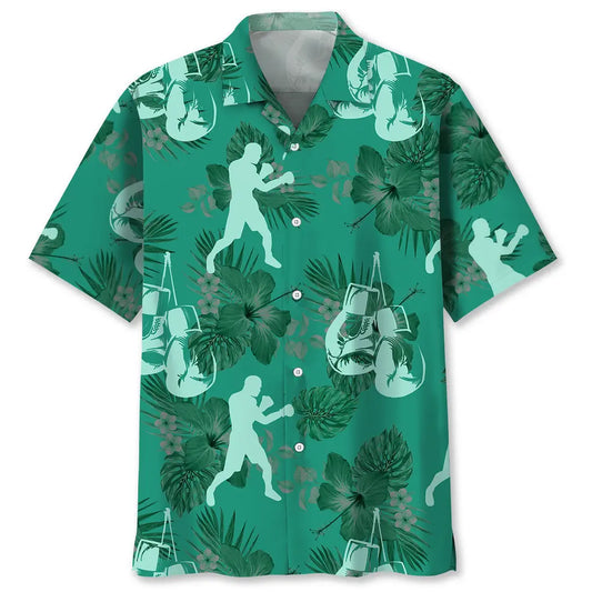 Boxing Kelly Green Hawaiian Shirt For Tropical Holidays, Outdoor Gatherings, And Everyday Comfort