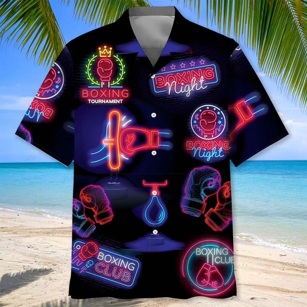 Neon Boxing Sign Hawaiian Shirt For Tropical Holidays, Outdoor Gatherings, And Everyday Comfort