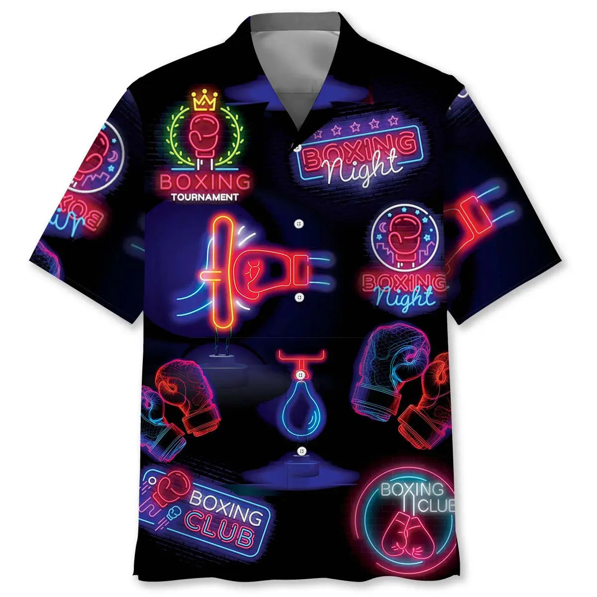 Neon Boxing Sign Hawaiian Shirt For Tropical Holidays, Outdoor Gatherings, And Everyday Comfort