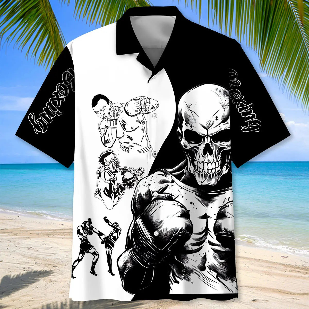 Boxing Skull Hawaiian Shirt For Coastal Travel, Casual Events, And Comfortable Summer Wear